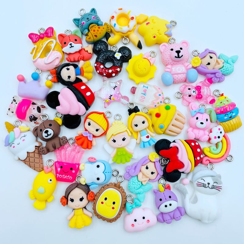 10 Pcs Kawaii Lovely Cartoon Princess， Animal Series Resin Charms For Earring Necklace Pendant Jewelry Findings Making D96