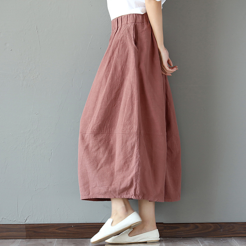 Spring  Retro Literary Cotton-linen Skirt Model Half-length Skirt Flax Big-pendulum A-shaped Bud Lantern Skirt