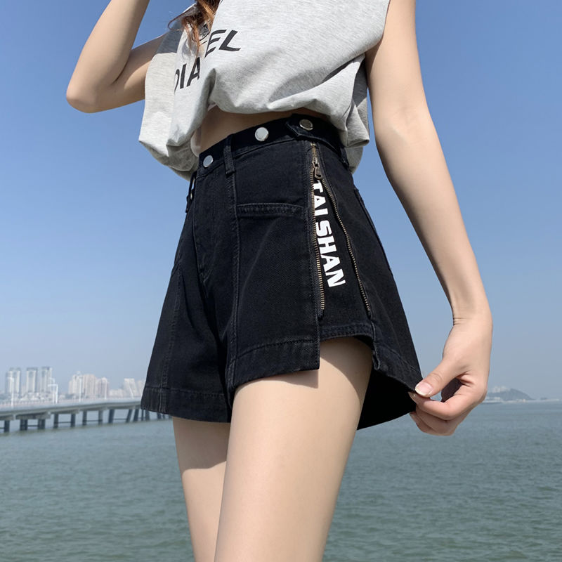  Summer Cotton Loose Slim Denim Women Shorts Jeansr Zipper Female Style Wide Leg High Waist Short Pants