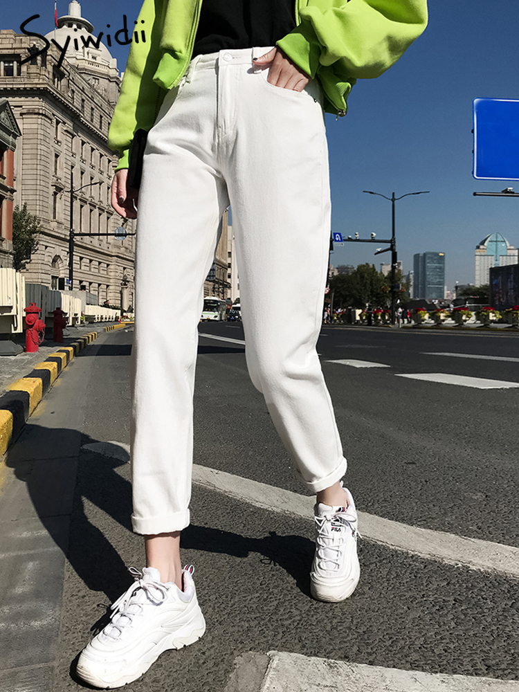 Syiwidii White Jeans for Women High Waist Harem Mom Jeans Spring  Black Women Jeans Streetwear Denim Pants Beige Blue