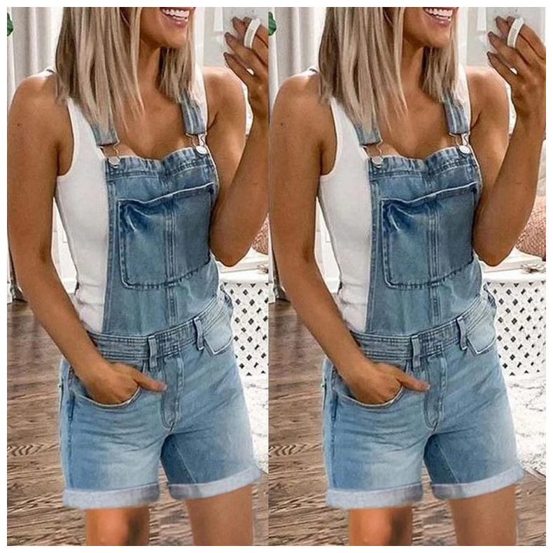 Sexy  Washed Denim Shorts Women's  Summer Denim Overalls Short Jeans Pants