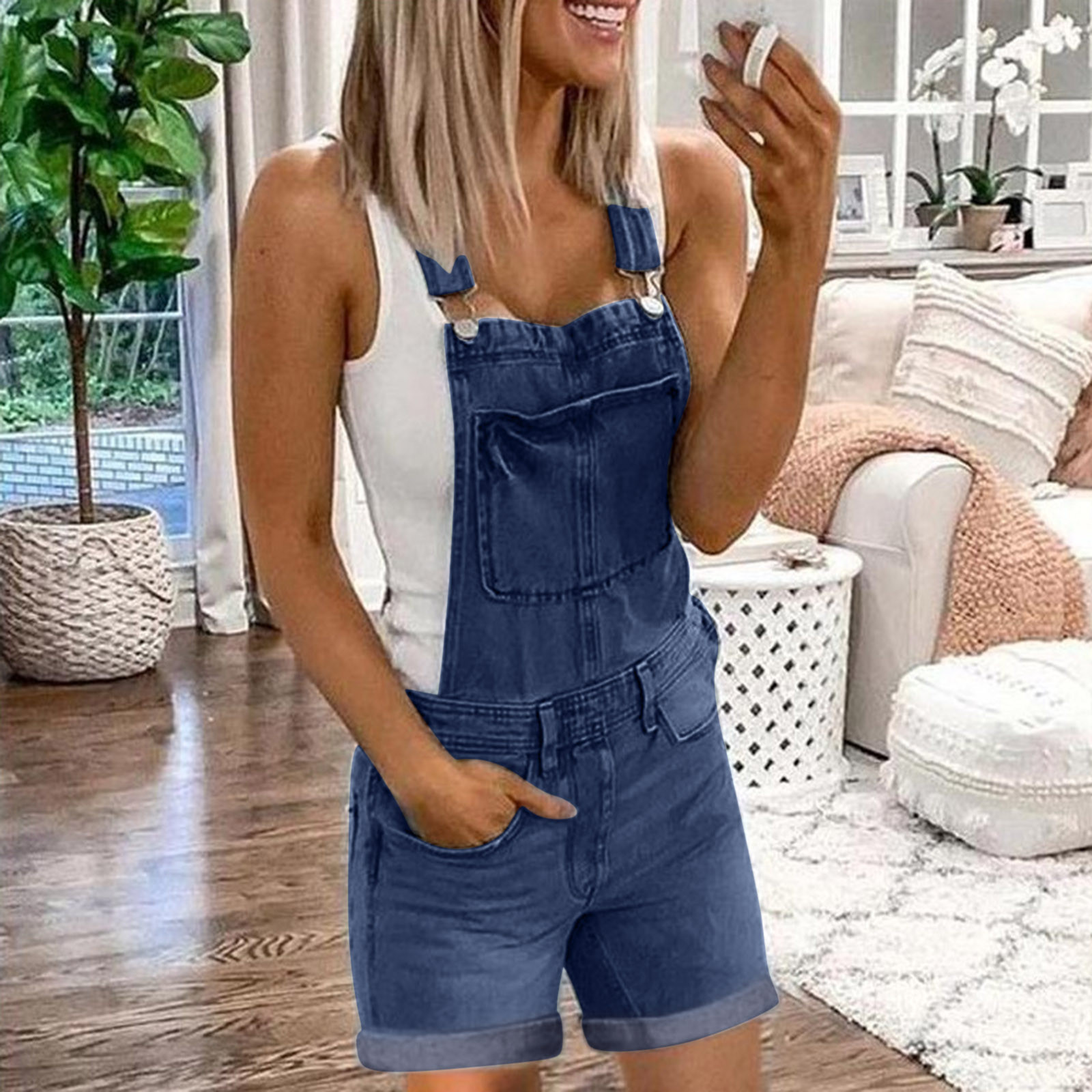 Summer Women's  Washed Denim Bib Pants Sexy Long Rompers Bib Pants Jumpsuits Cowgirl Overalls Short Jeans Pants for Women