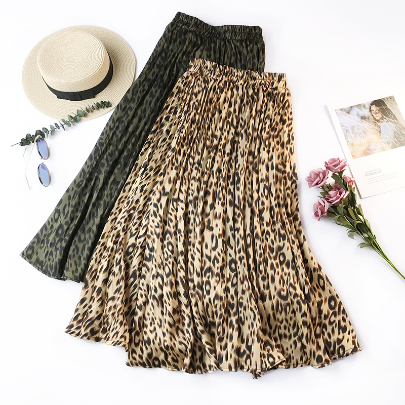 Women Chiffon Loose Comfortable Leopard Printed Layered Pleated Skirt Summer Skirt  Casual Long Chiffon Skirt
