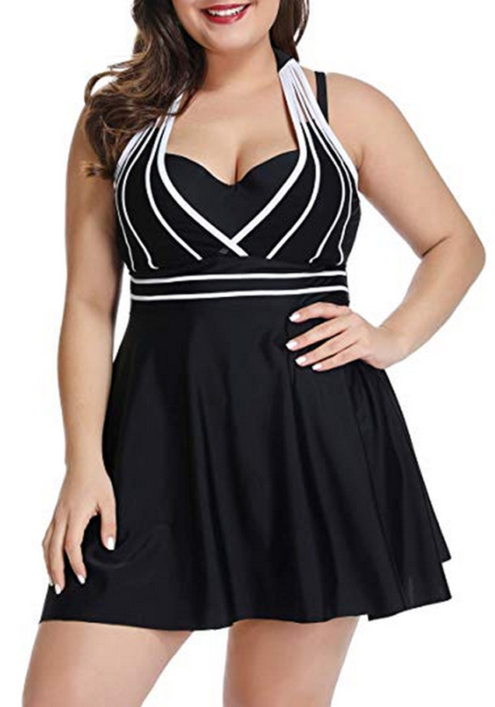  Women Tummy Control Tankini Swimsuit Modest Two Piece Built-in Padded Push-up Bra Swim Dress with Bottom Shorts Plus Size