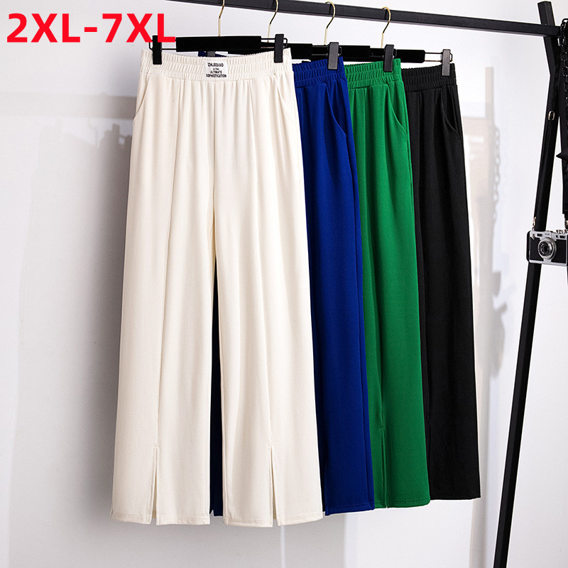  Summer Plus Size Pants For Women Large Size Loose Casual Black Beige Thin Wide Leg Viscose Trousers 3XL 4XL 5XL 6XL 7XL