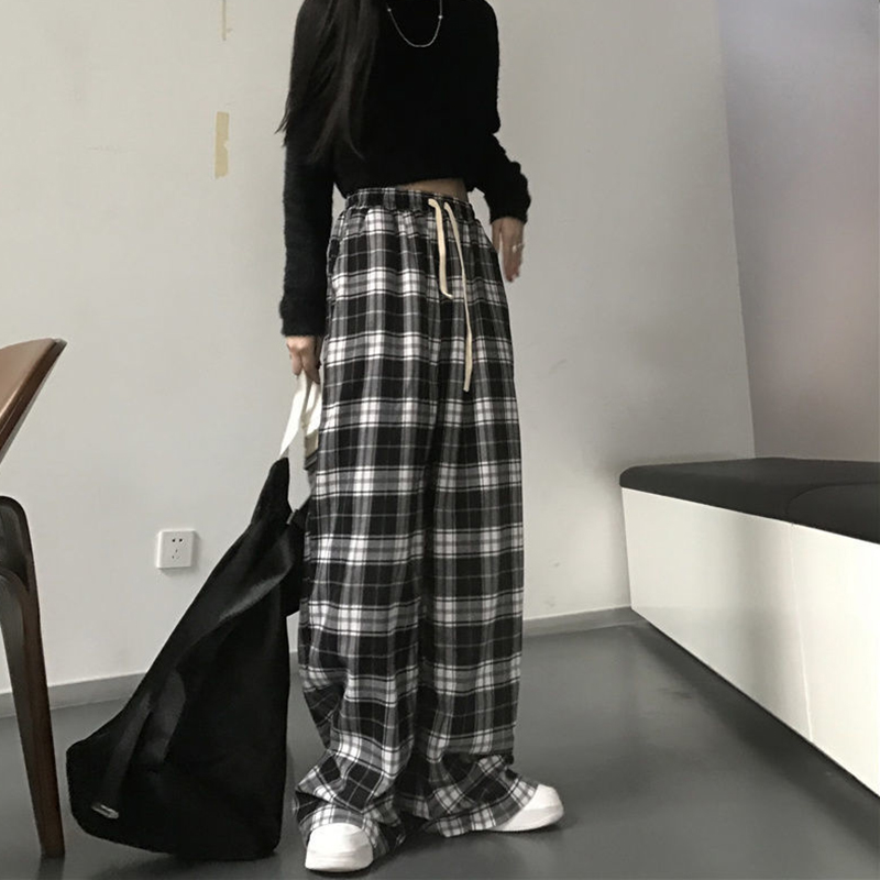 JMPRS Harajuku Black and White Plaid Pants Women Summer Casual Wide Leg Trousers   Loose Straight Pants Y2k Bottom