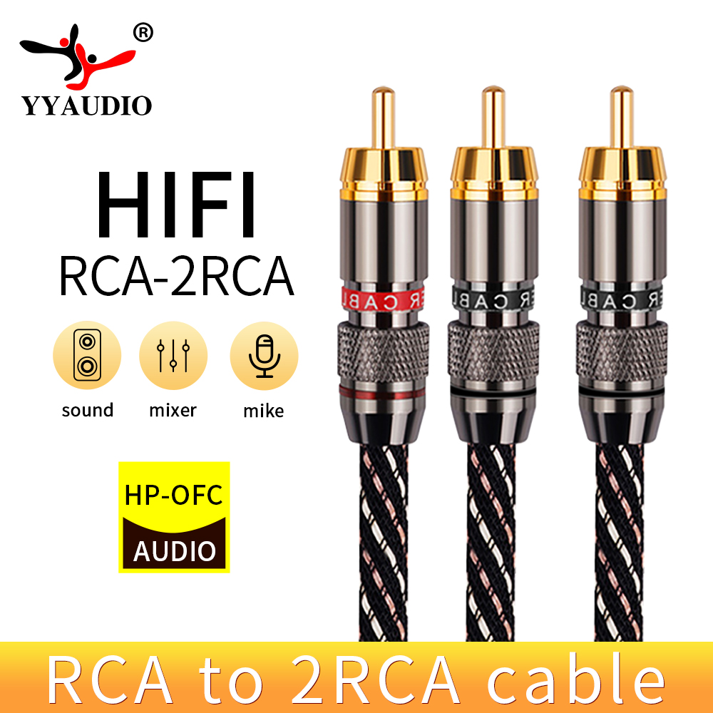 YYAUDIO 1 Pair RCA Audio Cable RCA to 2 RCA Interconnect Cable Male to 2 Male Splitter Aux Cable for Speaker，DVD， TV， Amplifier