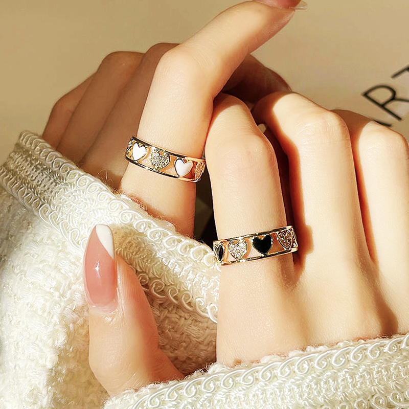  Gold Color Zircon Open Rings for Woman Girl Hollow Out Heart Opening Joint Ring Wedding Band Party Elegant Jewelry Gifts
