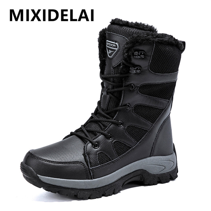 Warm Plush Snow Boots Lace Up High Top Men Boots Outdoor Waterproof Winter Boots Non-Slip Ankle Boots Men's Motorcycle Boots