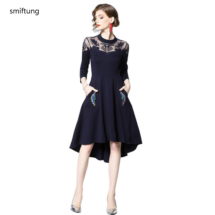 wholesmiftung  Spring dress / Autumn casual dress / color blue / Three Quarter sleeve
