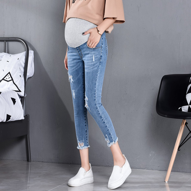 LANBENA 817# 7/10 Length Summer Autumn  Maternity Jeans High Waist Belly Skinny Pencil Pants Clothes for Pregnant Women