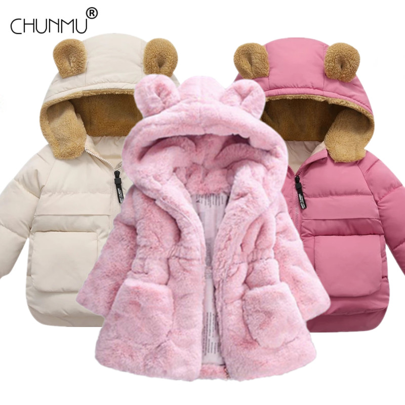 Winter Baby Jackets For Girls Clothes Baby Clothing Cute Ears Kids Hooded Coats Toddler Warm Jacket Infant  Outerwear