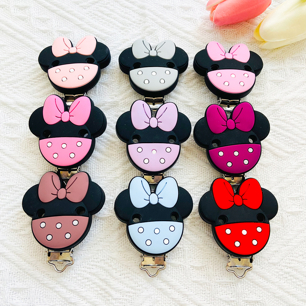 3pcs Perle Silicone Dentition Minnie Shape Clip BPA Free DIY Baby Soother Teething Molar Toys Clips