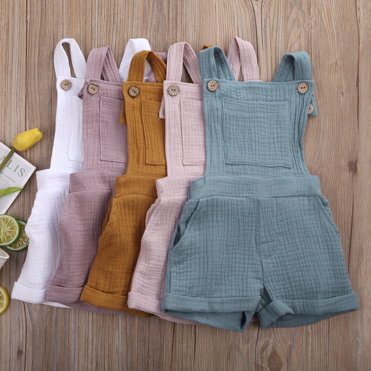 Infant Baby Toddler Bib Romper Unisex  Girls Bib Overall Solid Color Suspender Pants 6M-5Y