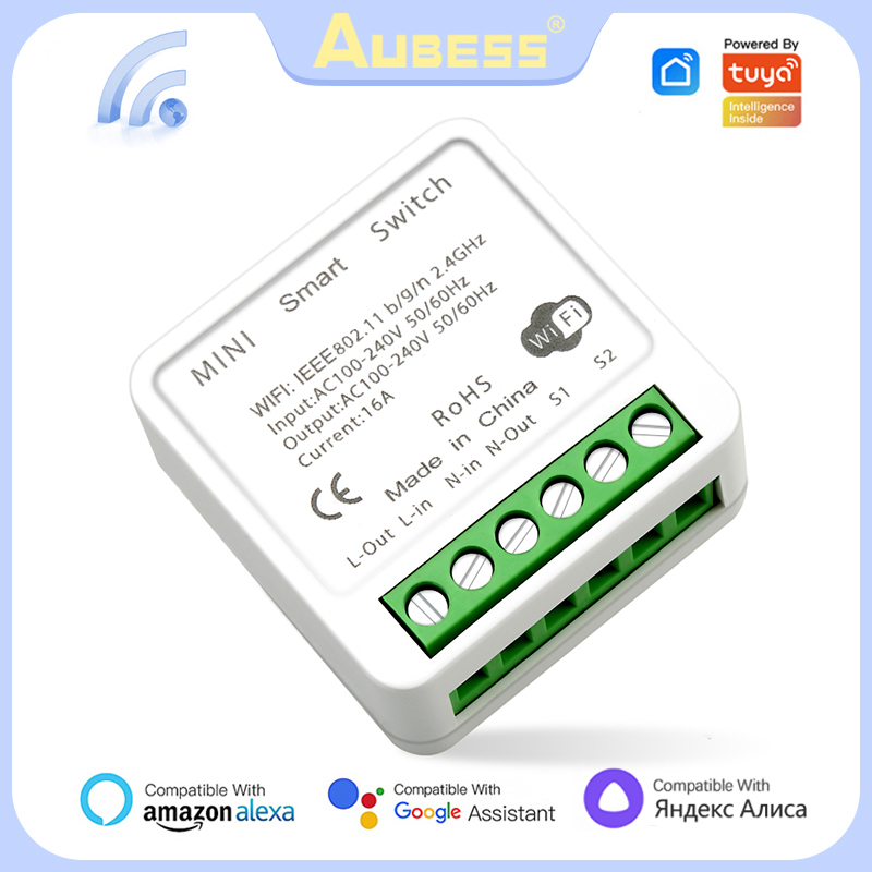 16A Mini Wifi Smart Switch Smart Home DIY Light Switches Module 2-way Control， Work With Tuya Smart Life Alexa Alice Google Home