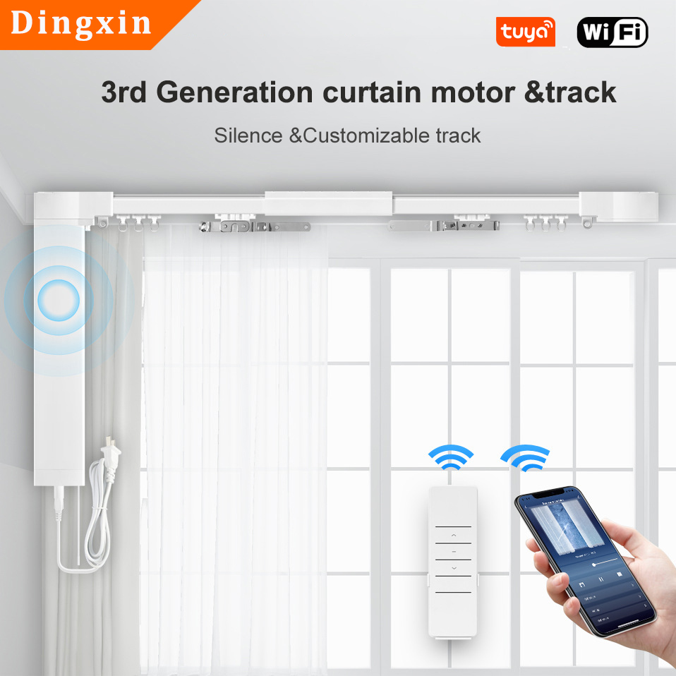 3rd Generation Shorter tuya wifi Electric Smart curtain Motor Motorized System Customized Track Rod Support Alexa Google Assist