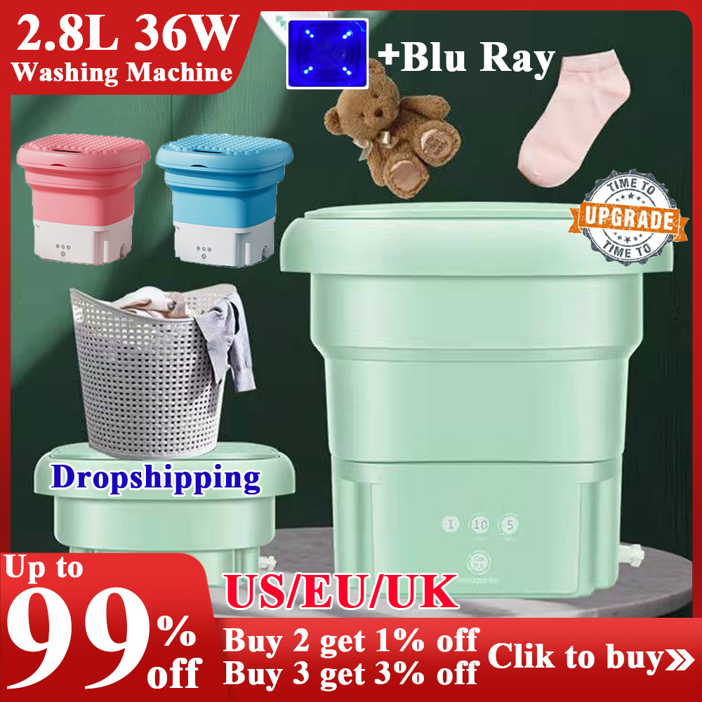 2.8L 36W Mini Folding Washing Machine with Dryer Bucket +Blu Ray for Clothes Socks Underwear Cleaning Travel Washing Machine