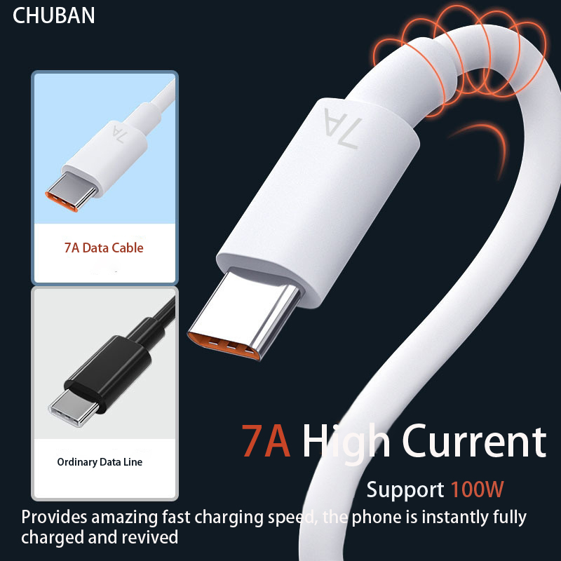 7A 100W Type C Super-Fast Charge Cable for Huawei P40 P30 Mate 40 USB Fast Charing Data Cord for Xiaomi Mi 12 Pro Oneplus Redmi