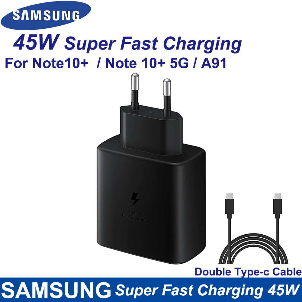 Samsung Original 45W Super Fast Charger Double Type-C Cable For Galaxy Note 10 Plus Note 10+ 5G USB C Fast Charging Wall Charger