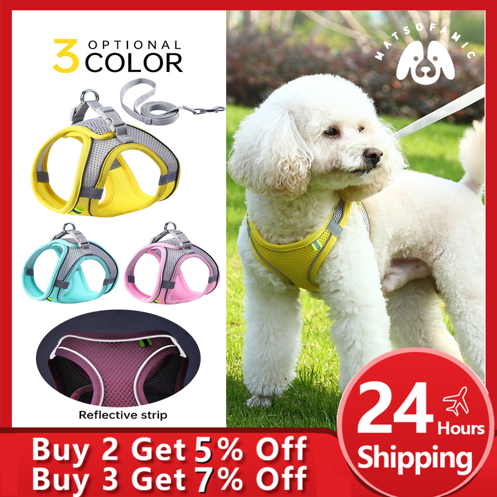 Reflective Pet Harness Dogs Strap With Leash Adjustable Nylon Harness Vest Breathable Collars For Chihuahua Small Large Dogs
