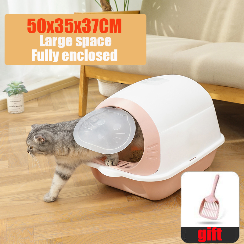Cat Litter Box Closed Sandbox Pet Bedpan Toilet Anti-splash Cats Sanitary Tray With Spoon Clean Bath Basin Kitty House Plastic