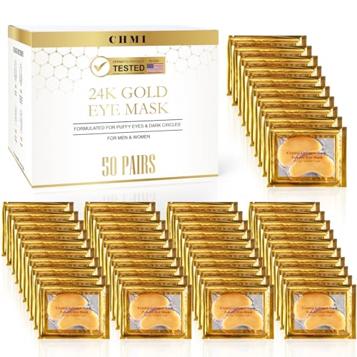 Under Eye Patches (50 Pairs) - 24K Gold Eye Patches for Puffy Eyes, Dark Circles, Eye Bags and Wrinkles, Collagen Skin Care Products, Beauty & Personal Care