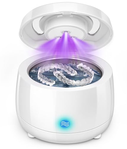 Ultrasonic Retainer Cleaner for Dentures, 180ML Professional Dental Ultrasonic Cleaner, 43kHz Sonic Cleaning Machine for Mouth Guard, Night Guard, Jewelry, Dental Appliance(White)
