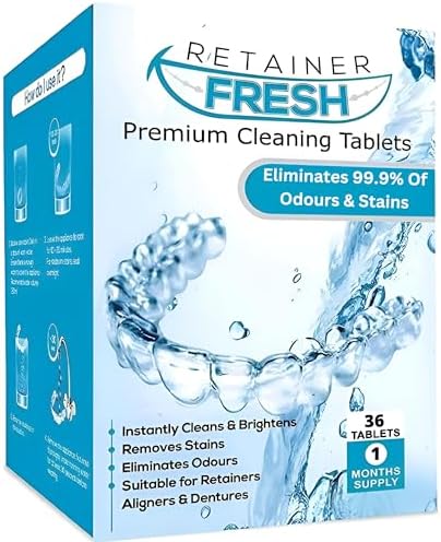 Retainer Cleaning Tablets - 36 Tablets 1 Months Supply Retainer Fresh, Brite, and Stain-Free - Retainer Cleaner Tablet, Mouth Guard, Dentures, Aligners