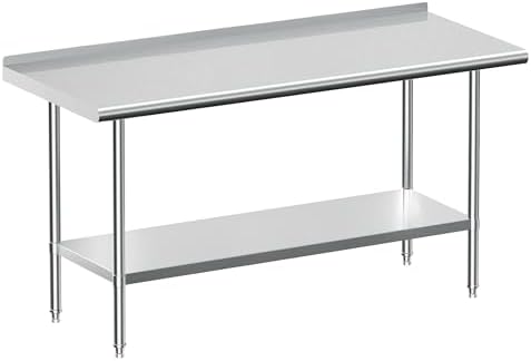 Stainless Steel Work Table with Backsplash, Commercial Table for Prep & Work Table for Restaurant and Home - 24" D x 60" W x 34" H Inches