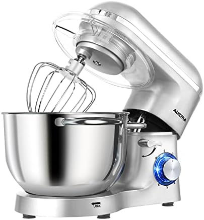 Aucma Stand Mixer,6.5-QT 660W 6-Speed Tilt-Head Food Mixer, Kitchen Electric Mixer with Dough Hook, Wire Whip & Beater (6.5QT, Silver)