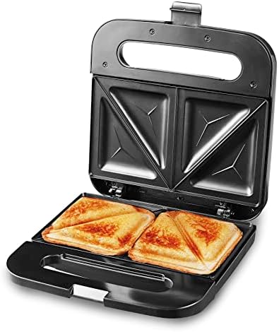 Elite Gourmet ESM2207SS# Stainless Steel Sandwich Panini Maker Grilled Cheese Machine Tuna Melt Omelets Non-stick Cooking Surface, 2 Slice, 750 Watts, Stainless Steel