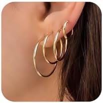 Gold Hoop Earrings Set for Women,14k Real Gold Plated Gold Hoops with S925 Sterling Silver Post Hypoallergenic Thin Hoop Earrings Gold Earrings for Women Trendy Jewelry Gifts