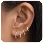 LEXODY 4 Pairs Small Silver Hoop Earrings Set for Women, Sterling Silver Tiny Lightweight Cubic Zirconia Cuff Huggie Earrings Cartilage Earring Piercing Jewelry for Women 9mm/11mm/14mm/16mm