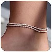 Sterling Silver Ankle Bracelets for Women: Dainty Layered Waterproof Anklet for Women Adjustable Womens Anklet Set Stackable Turquoise Figaro Beaded Cuban Link Anklets Beach Jewelry for Women