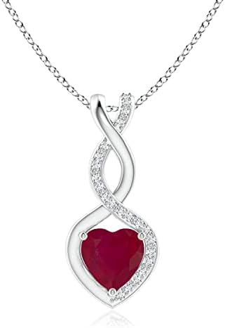 Angara Natural Ruby infinity Heart Pendant Necklace with Diamond in Sterling Silver/ 14K Solid Gold/Platinum for Women | July Birthstone Jewelry Gift for Her | Wedding Anniversary