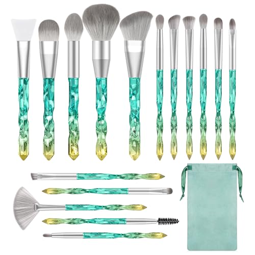 Makeup Brushes Set - BESTOPE PRO 16 Pcs Crystal handle Makeup Brush Set with 1 Silicone Face Mask Brush &15 Makeup Brushes Premium Synthetic Foundation Powder Shadows Makeup Brushes Kit
