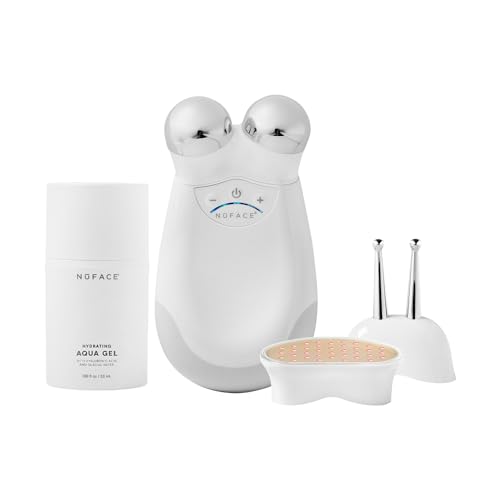 NuFACE Trinity FDA Cleared Microcurrent Facial Device Kit - NuFACE Microcurrent Device, Wrinkle Reducer + Effective Lip & Eye Attachment for Targeted Face & Neck Treatment + Aqua Microcurrent Gel