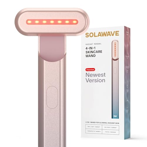 Solawave 4-in-1 Radiant Renewal Facial Wand | Red Light Therapy for Face and Neck | Galvanic Skincare Wand & Facial Massager | Anti-Aging Wrinkle Reduction | Solawave Original
