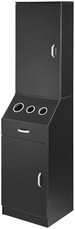 VEVOR Salon Storage Cabinet, Barber Salon Station for Hair Stylist, Hair Stylist Station Set, with 3 Hair Dryer Holders, Cabinets, and A Drawer, Black