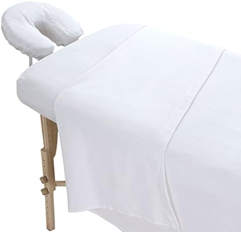 LONDON LINENS Extra Thick 3 Piece Set Massage Table Sheets Set - 100% Natural Cotton Flannel - Includes Massage Table Cover, Massage Fitted Sheet, and Massage Face Rest Cover (White)- Pack of 2
