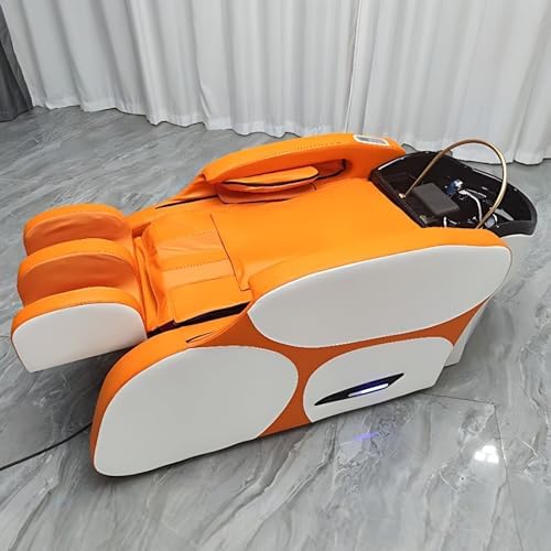 Massage Shampoo Bed-Massage Table with Orange Modern Minimalist Design, Head Spa Equipment and Beauty Bed Includes Water Cycle, Water Heater, Fumigation(74.80IN