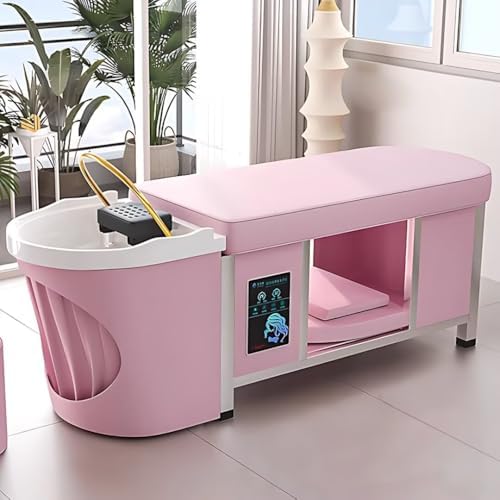 Massage Shampoo Bed-Shampoo Bed Includes Pink Modern Style,Head Spa Equipment & Massage Beauty Bed with Storage Compartment&Water Cycle,Water Heater