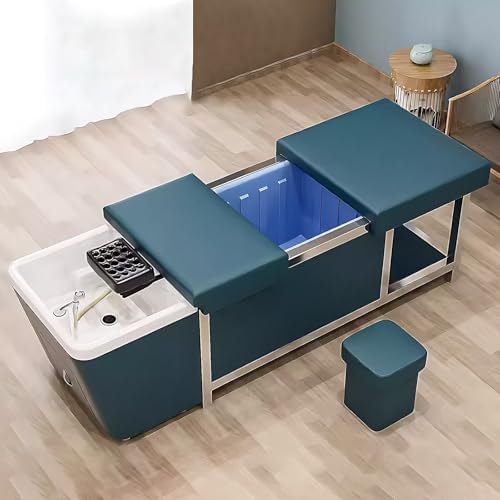 HHEvergreenEnsem Massage Shampoo Bed-Shampoo Bed includes Acrylic Shampoo Basin,Head Spa Equipment & Facial Beauty Bed with Storage Space (Water Cycle,Fumigation,Water Heater,Stool,Blue)