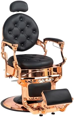 Winado Heavy Duty Vintage Recline Barber Chair Hydraulic with Headrest, Supports up to 700lbs & 360° Rotatable, Professional Salon Beauty Spa Shampoo Equipment (Rose Gold - Button Style)