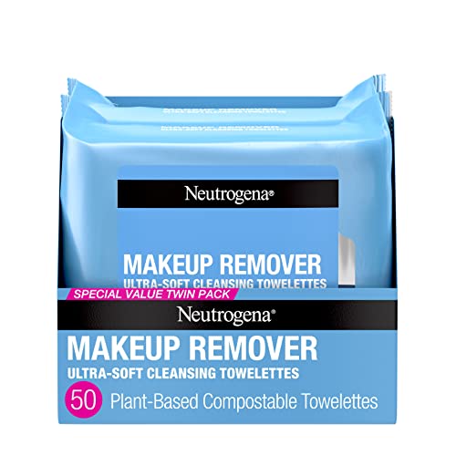 Neutrogena Makeup Remover Wipes, Gentle on the Eye Area, Ultra-Soft Cleansing Facial Towelettes for Waterproof Makeup, Alcohol-Free, Plant-Based, Twin Pack, 25 Count (Pack of 2)