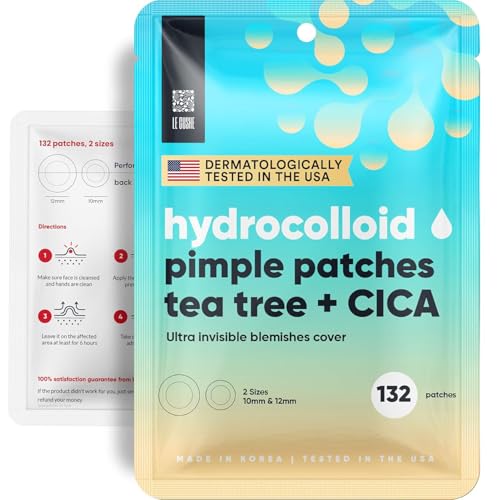 LE GUSHE Korean Pimple Patches for Face (132 dots) - Hydrocolloid Acne Patches with Tea Tree Oil - Invisible Blemish Patches - Dermatologist Tested Zit Patches | Korean Skin Care