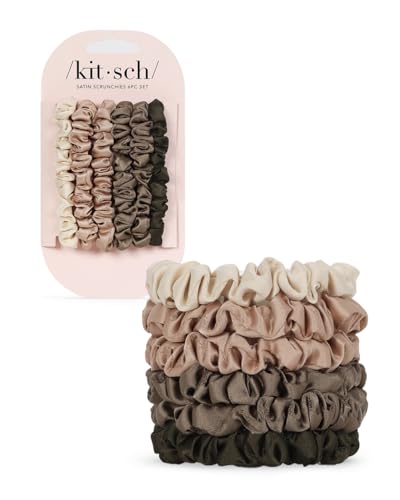 Kitsch Satin Hair Scrunchies for Women, Softer Than Silk Scrunchies for Hair | Satin Scrunchies for Girls | Satin Hair Ties for Women, Silk Hair Ties No Damage, Silk Ponytail Holders, 6pcs Eucalyptus