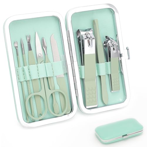 9 PCS Nail Clippers, ONEHERE Premium Manicure Set, Professional Grooming Gift Kit, Pedicure Kit, Facial, Hand, Foot, Cuticle Nail Care Tools, Fingernail Clippers with Luxurious Portable Travel Case
