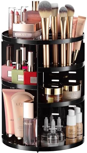 Masirs 360 Rotating Makeup Organizer - Large Capacity Adjustable Height & Fully Rotatable - Spinning Cosmetic Organizer for Bedroom Dresser or Vanity Countertop - (Black)