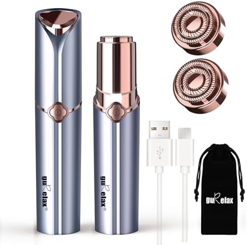 Facial Hair Remover for Women's Face Chin Lip Mustache Neck Armpit Peach Fuzz, Gurelax Electric Painless Hair Removal Device with 2 pc Extra Replacement Heads&Velvet Pouch